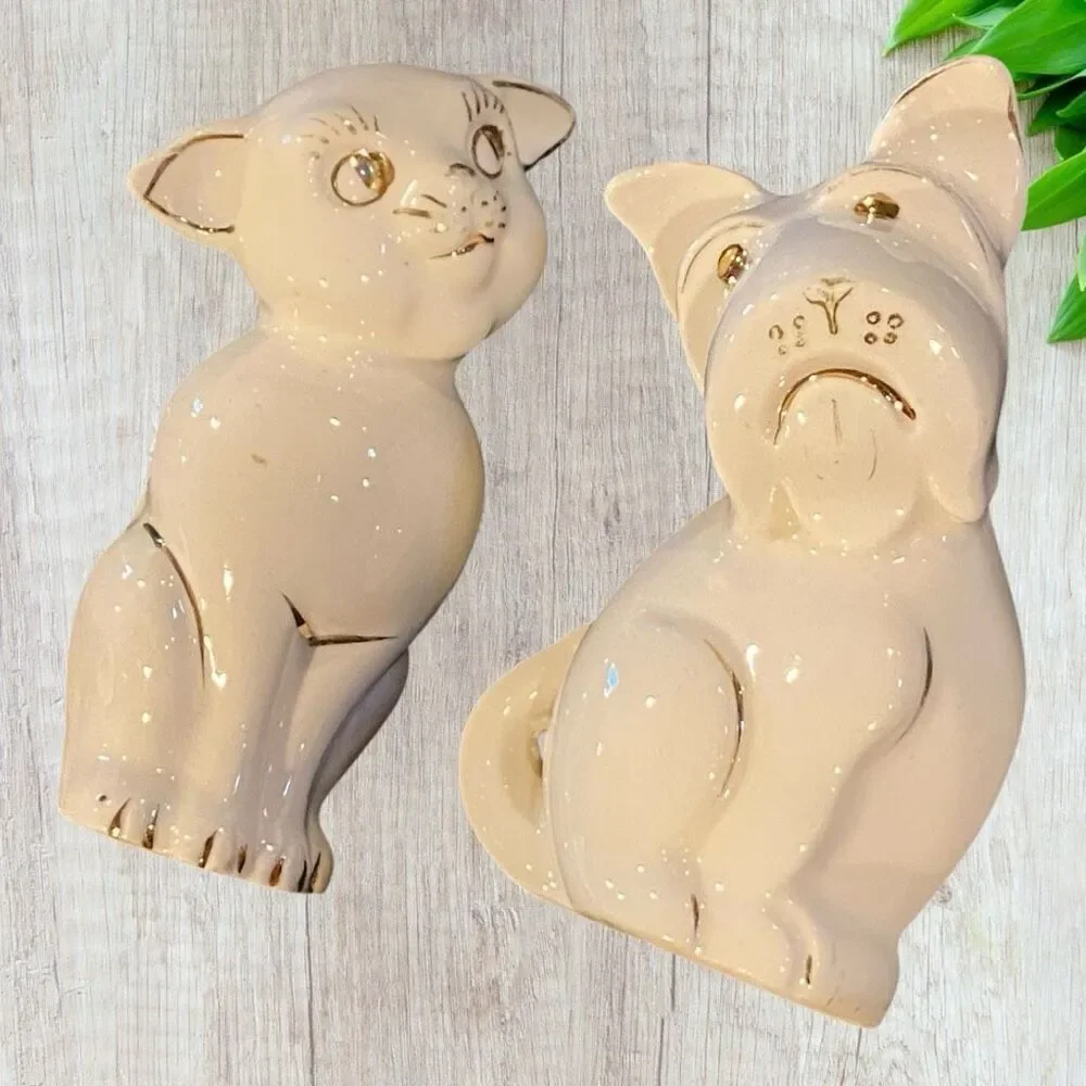 Vintage Dog Cat Salt Pepper Scottie Gold Trim